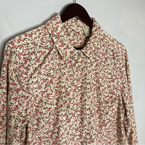 J. Jill Size Large Micro Corduroy Ditzy Floral Snap Front Button Down Shirt - Picture 5 of 9